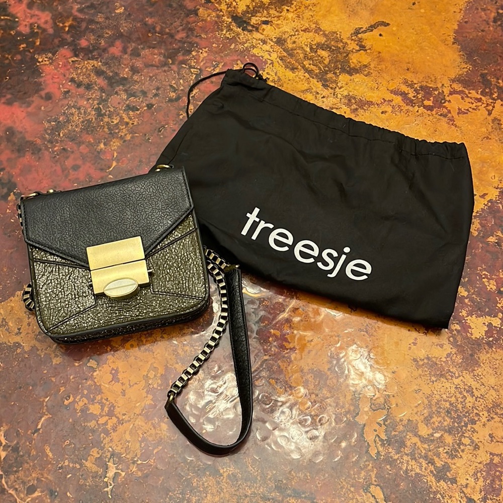 Treesje crossbody purse - olive and black with brass hardware